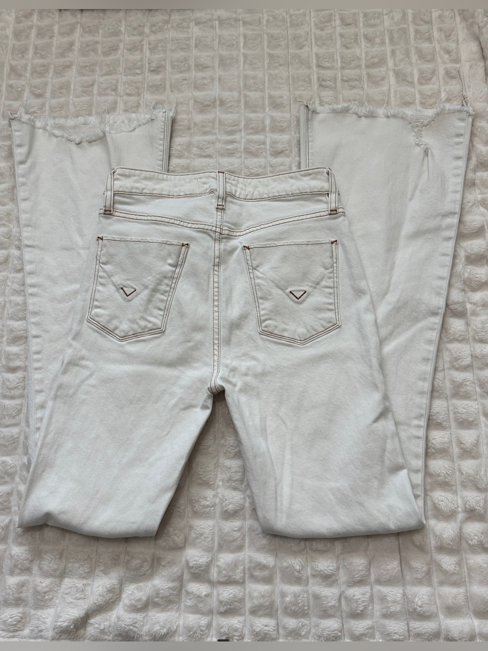 Hudson 27 White Holly Flare Jeans w/ Raw Hem & High Waist